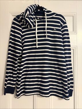 Women’s Navy and White Striped Hooded Sweater